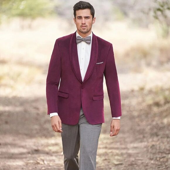 Velvet Blazer - Mens Blazer - Dinner Jacket "Venice" Cranberry Velvet Dinner Jac